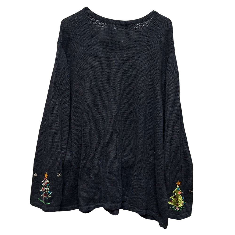 Vintage Christmas Tree Embroidered Button Up Cardigan Sweater Crystal Koke 3X - Picture 2 of 6